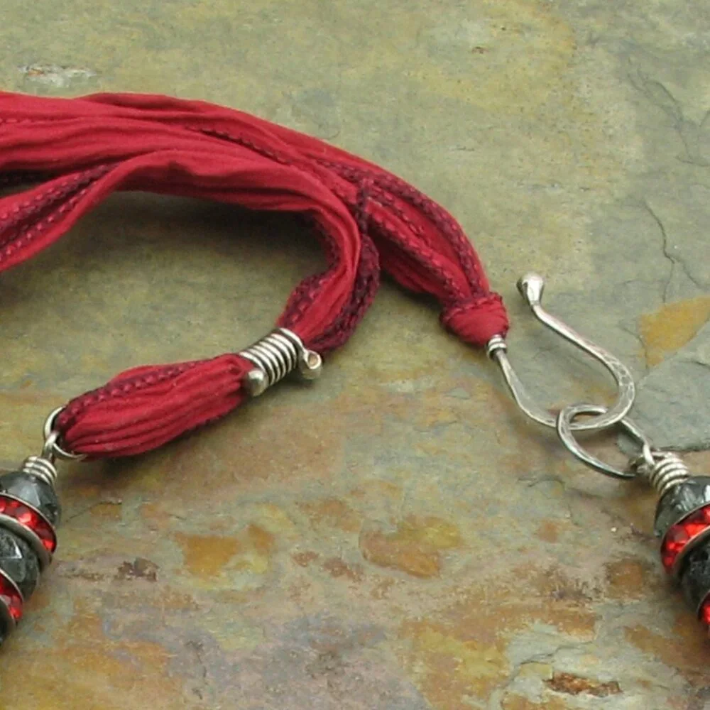 Handmade Hand Crafted Pewter Skeleton Key Red Silk Ribbon Statement Neck… - Picture 3 of 3